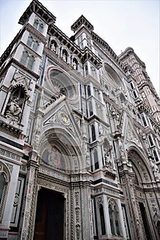 Left part of the front wall of the cathedral Santa Maria del Fiore in Florence.