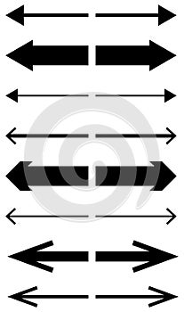 Left and right arrow, pointer, cursor in opposite direction. Intersection, navigation, forward-backward arrow element