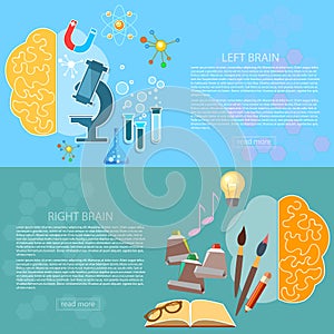 Left and right brain art and creativity of logic banners
