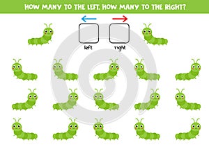 Left or right. Spatial orientation for kids. Cute cartoon caterpillar