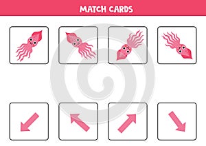 Left, right, up or down. Spatial orientation with cute pink squid.
