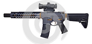 Left side SBR AR15 / M16 with collapsible stock, 10` barrel with large muzzle device photo