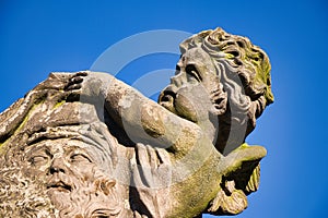 Left side statue of the Madonna attending to St. Bernard on Charles bridge in detail, Prague.