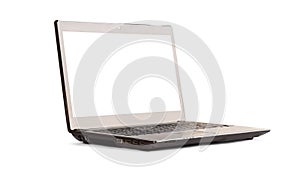 Left side view of Black laptop computer with blank screen.