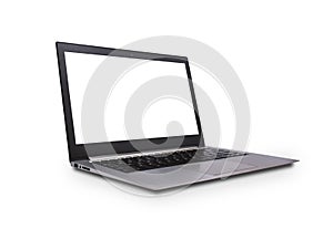 Left side view of Modern slim design laptop with blank screen, isolated on white background with clipping path