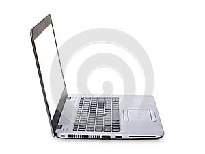 Left view of Laptop computer with blank screen isolated on white background. Clipping Path include in this image
