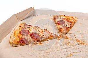 Leftover pizza in box photo