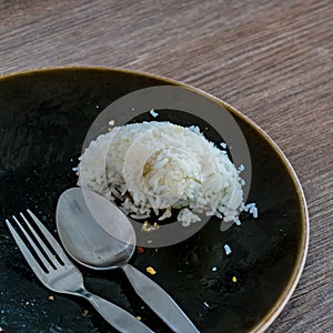 Leftover rice on dish
