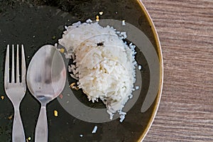 Leftover rice on dish