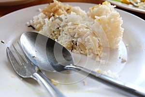 Leftover rice on dish