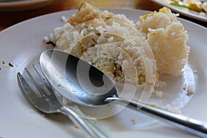 Leftover rice on dish