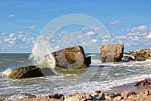 Leftovers of bombed Sovjet bunkers in the sea