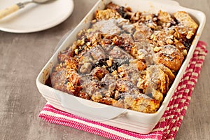 Leftovers bread pudding with nuts and berries