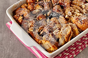 Leftovers bread pudding with nuts and berries