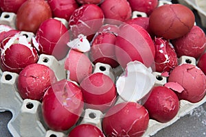 Leftovers of red easter eggs