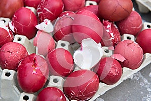 Leftovers of red easter eggs