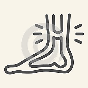 Leg ankle pain line icon. Foot joint bones injury outline style pictogram on white background. Injury leg for mobile