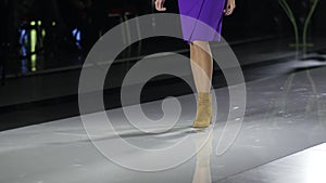 Leg charming step girl model week fashion show walk heeled catwalk woman podium.