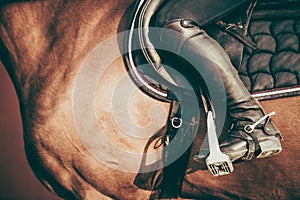 The Leg of the Horse Rider in the Stirrup