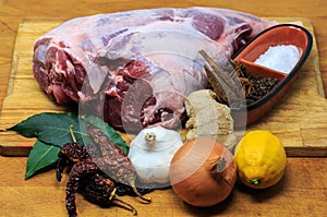 Leg of lamb with marinade ingredients