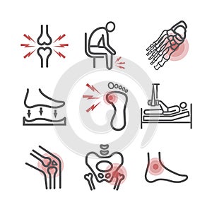 Leg pain. Foot problems. Vector signs for web graphics.