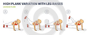 Leg Raise Plank Woman Workout Exercise Colorful Concept Silhouette Illustration