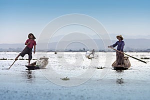 Leg Rowing Fishermen - Inle Lake - Myanmar (Burma)