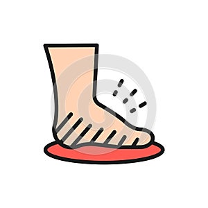 Leg swelling, edema, obesity, fat foot flat color line icon.