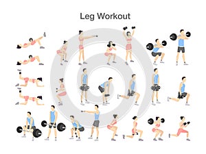 Leg workout set with dumbbell and barbell