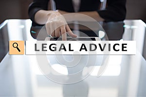 Legal advice ext on virtual screen. Consulting. Attorney at law. lawyer, Business and Finance concept.