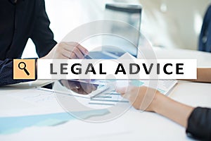 Legal advice ext on virtual screen. Consulting. Attorney at law. lawyer, Business and Finance concept.