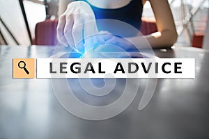 Legal advice ext on virtual screen. Consulting. Attorney at law. lawyer, Business and Finance concept.