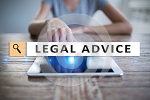 Legal advice ext on virtual screen. Consulting. Attorney at law. lawyer, Business and Finance concept.