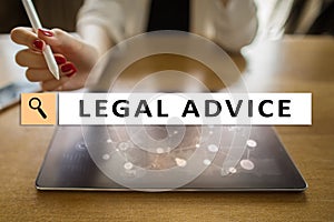 Legal advice ext on virtual screen. Consulting. Attorney at law. lawyer, Business and Finance concept.