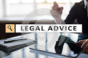 Legal advice ext on virtual screen. Consulting. Attorney at law. lawyer, Business and Finance concept.