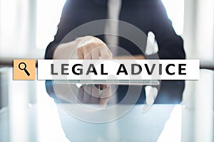 Legal advice ext on virtual screen. Consulting. Attorney at law. lawyer, Business and Finance concept.