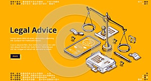 Legal advice isometric landing, lawyer assistance