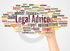 Legal Advice word cloud and hand with marker concept