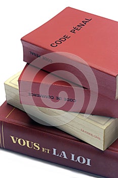 Legal books and French penal, commercial and civil codes photo