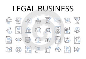 Legal business line icons collection. Financial sector, Corporate world, Professional field, Judicial system, Commercial photo