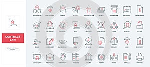 Legal certificate and contract, financial document and law, portfolio line icons set