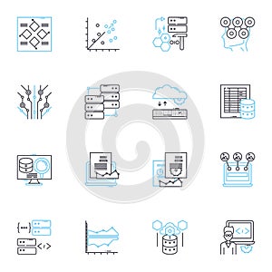 Legal compliance linear icons set. Regulations, Statutes, Guidelines, Laws, Policies, Protocols, Obligations line vector photo
