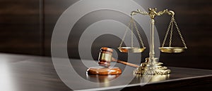 Legal concept: Scales of justice and and the judge's gavel hammer as a symbol of law and order