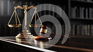 Legal concept: Scales of justice and and the judge's gavel hammer as a symbol of law and order on the background of