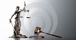 Legal Concept: Themis is the goddess of justice and the judge& x27;s gavel hammer as a symbol of law and order