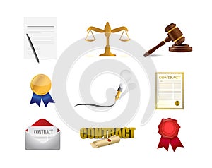 legal contract concept icon set illustration