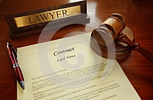 Legal contract with judge gavel