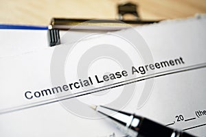 Legal document Commercial Lease Agreement on paper