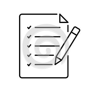 Legal Document Line Icon. Business Contract Page Outline Symbol. Sheet Of Paper With Pen Linear Pictogram. File Report