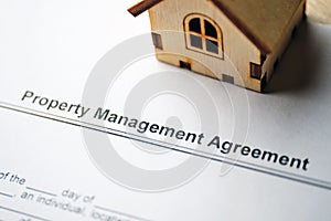 Legal document Property Management Agreement on paper close up